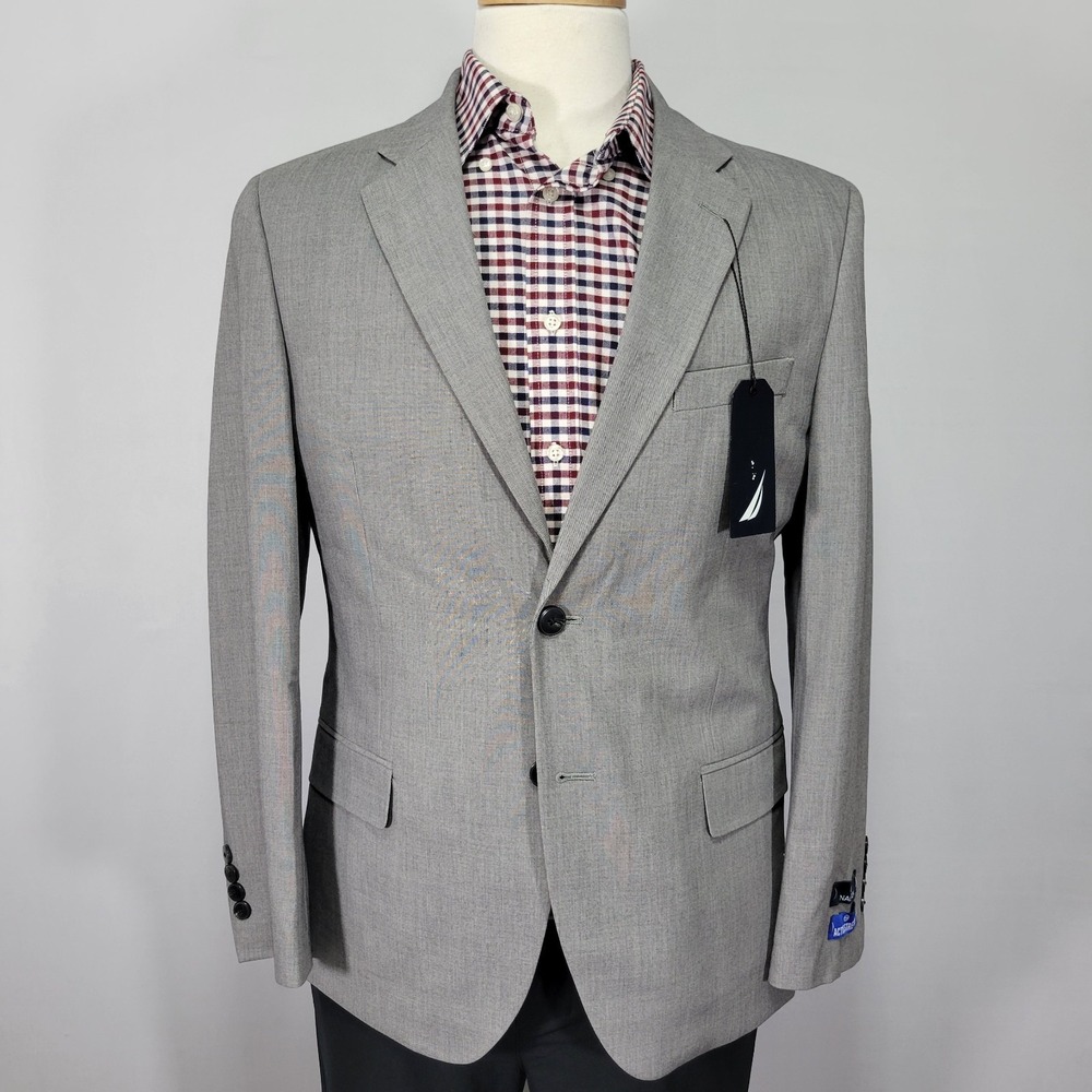 Nautica GAFF Men's Sport Coat Blazer Two Button Gray Polyester Blend 40S NEW